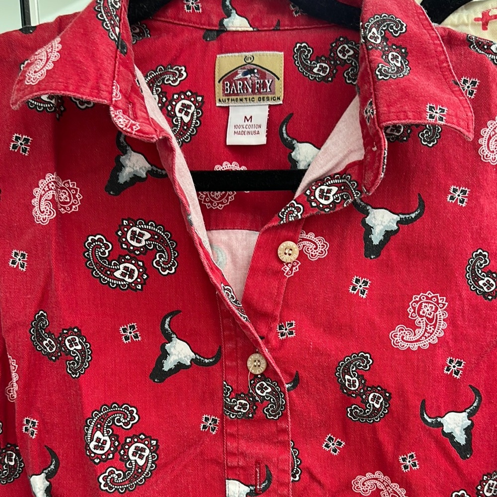 Vintage Barnfly Western Sleeveless Cotton Tops - Red and Cream- M - Picture 7 of 8